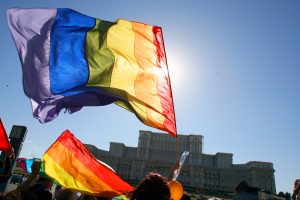 Participanti la Parada Gay Fest defileaza, sambata, 23 mai 2009, in Bucuresti, pe bulevardul Unirii.